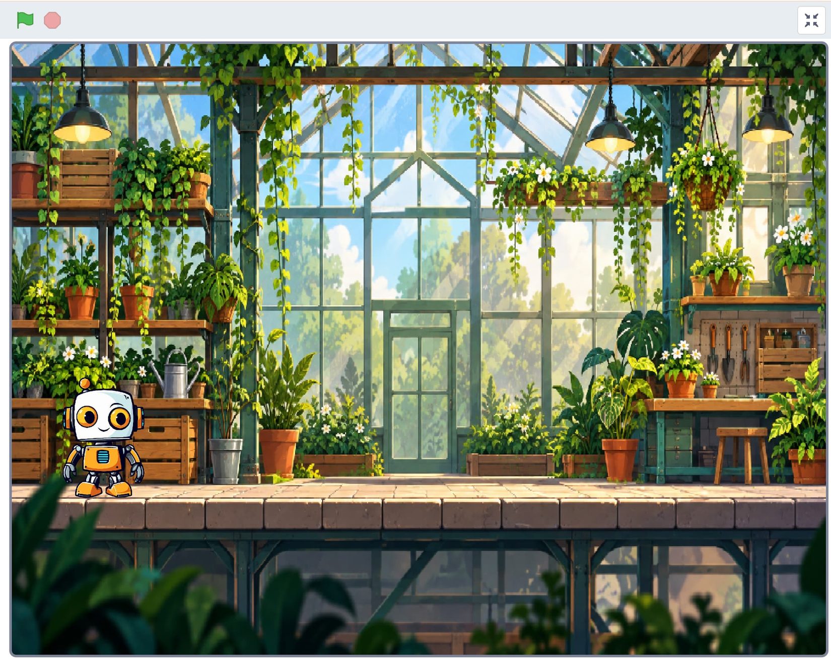Scratch Player Movement: Move a Sprite with Arrow Keys Scratch Platform Movement Tutorial Scratch editor showing Byte in the greenhouse with left and right arrow key movement code